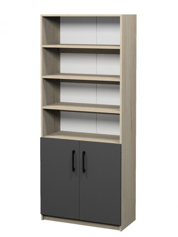 Шафа напівзакрита, 2 закриті та 4 відкриті посилені полиці, АЛМАНТ,800х370х1910 мм.